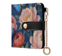 Yuiboo Multicolor Dahlia Floral Ladies Premium Foldable Wallet Portable Waterproof Zipper Coin Pocket for Daily Use, Peony and Blue Butterfly Botanical, One Size, Art Deco