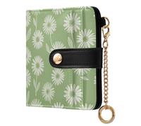 Yuiboo Multicolor Hydrangea and Wildflower Ladies Lightweight Foldable Wallet Unique PU Leather Magnetic Snap Closure for Daily Use, White Daisy on Sage, One Size, Art Deco