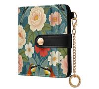 Yuiboo Multicolor Hydrangea and Wildflower Ladies Lightweight Foldable Wallet Unique PU Leather Magnetic Snap Closure for Daily Use, Rose and Poppy Watercolor, One Size, Art Deco