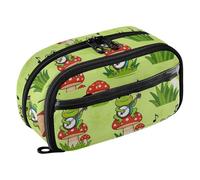 Yuiboo Music Frog Red Mushroom Multi-Slot Pen Bag Portable Large Capacity Tear Resistant for Teen Girls Boys