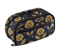 Yuiboo Navy Gold Ornate Floral Multi-Slot Stationery Organizer Portable Large Capacity Tear Resistant Back To School Supplies