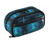 Yuiboo Neon Blue Sea Turtle Tile Elastic Pen Loops Pen Bag Portable Large Capacity Water Resistant Back To School Supplies
