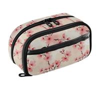 Yuiboo Pale Blush Cherry Blossom Bloom with Double Zipper Pen Bag Full Printed Sturdy Stationery for High School College Students