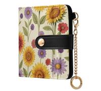 Yuiboo Plaid Daisy and Red Floral Women's Small Folding Wallet Portable Waterproof RFID Blocking for Daily Use, Sunflower and Wildflower Multicolor, One Size, Art Deco