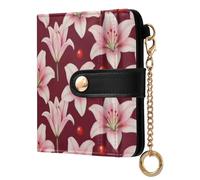 Yuiboo Plaid Daisy and Red Floral Women's Small Folding Wallet Portable Waterproof RFID Blocking for Daily Use, Rose Lily on Burgundy, One Size, Art Deco