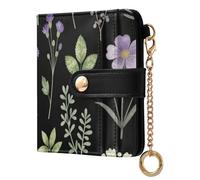 Yuiboo Plaid Daisy and Red Floral Women's Small Folding Wallet Portable Waterproof RFID Blocking for Daily Use, Purple Wildflower on Black, One Size, Art Deco