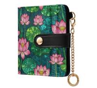 Yuiboo Plaid Daisy and Red Floral Women's Small Folding Wallet Portable Waterproof RFID Blocking for Daily Use, Water Lily and Green Leaf, One Size, Art Deco