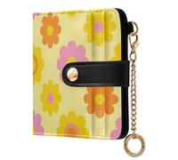Yuiboo Plaid Daisy and Red Floral Women's Small Folding Wallet Portable Waterproof RFID Blocking for Daily Use, Soft blush and Orange Floral, One Size, Art Deco