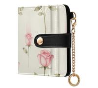 Yuiboo Poppy on Navy Blue Floral Ladies Slim Foldable Wallet Minimalist PU Leather 7 Card Slots for Daily Travel, Soft Rose on Light Neutral, One Size, Art Deco