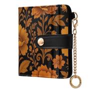 Yuiboo Poppy on Navy Blue Floral Ladies Slim Foldable Wallet Minimalist PU Leather 7 Card Slots for Daily Travel, Vintage Orange and Brown Floral, One Size, Art Deco