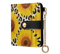 Yuiboo Poppy on Navy Blue Floral Ladies Slim Foldable Wallet Minimalist PU Leather 7 Card Slots for Daily Travel, Sunflower on Leopard, One Size, Art Deco