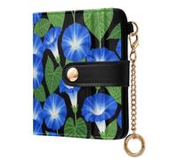 Yuiboo Purple Bird Damask Floral Ladies Premium Foldable Wallet Cute Compact Zipper Coin Pocket for Daily Use, Blue Morning Glory Blooms, One Size, Art Deco