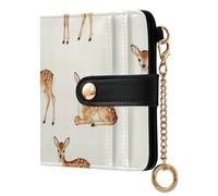 Yuiboo Rustic Cow Skull Women's Leather Folding Wallet Cute Waterproof Magnetic Snap Closure as Gift, Fawn Deer Watercolor, One Size, Art Deco