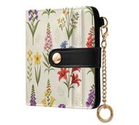 Yuiboo Sage Green Lattice Floral Women's Folding Card Wallet Portable PU Leather Zipper Coin Pocket for Daily Travel, Wildflower Bloom Art, One Size, Art Deco