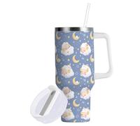 Yuiboo Sky Sheep Moon Star Dreamy Vacuum Coldee Tumbler with Lid and Straw Big Water Bottle Reusable Hot Coffee Travel Mug for School, Sports, Daycare, Camp & More