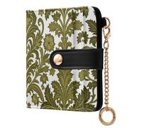 Yuiboo Sunflower and Wildflower Women's Leather Folding Wallet Minimalist Waterproof Magnetic Snap Closure for Daily Use, Green White Acanthus, One Size, Art Deco