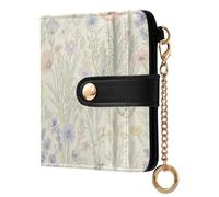 Yuiboo Sunflower and Wildflower Women's Leather Folding Wallet Minimalist Waterproof Magnetic Snap Closure for Daily Use, Pastel Wildflower Butterfly, One Size, Art Deco
