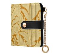 Yuiboo Sunflower and Wildflower Women's Leather Folding Wallet Minimalist Waterproof Magnetic Snap Closure for Daily Use, Gold Acanthus Leaves, One Size, Art Deco