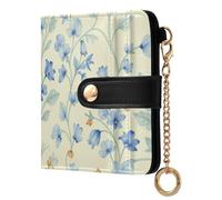 Yuiboo Vibrant Summer Wildflower Women's Small Folding Wallet Unique PU Leather Zipper Coin Pocket for Daily Travel, Forget Me Not Blue Floral, One Size, Art Deco