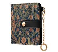 Yuiboo Vibrant Summer Wildflower Women's Small Folding Wallet Unique PU Leather Zipper Coin Pocket for Daily Travel, William Morris Earthy Floral, One Size, Art Deco