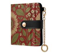 Yuiboo Vibrant Summer Wildflower Women's Small Folding Wallet Unique PU Leather Zipper Coin Pocket for Daily Travel, Red Folk Bird Sunflower, One Size, Art Deco