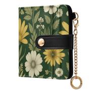 Yuiboo Vintage Abstract Ethnic Ladies Folding Coin Wallet Portable Waterproof RFID Blocking for Daily Use, Daisy and Sunflower, One Size, Art Deco