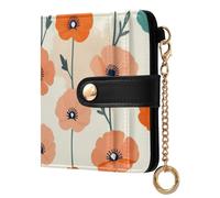 Yuiboo Vintage Abstract Ethnic Ladies Folding Coin Wallet Portable Waterproof RFID Blocking for Daily Use, Orange and Teal Poppy Flower, One Size, Art Deco