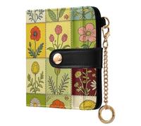 Yuiboo Vintage Abstract Ethnic Ladies Folding Coin Wallet Portable Waterproof RFID Blocking for Daily Use, Vintage Floral Patchwork, One Size, Art Deco