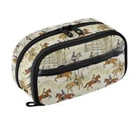 Yuiboo Vintage Equestrian Horse Scene with Double Zipper Pencil Case Full Printed Wear Resistant for Teen Girls Boys