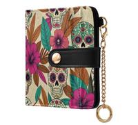 Yuiboo Vintage Parisian Print Ladies Classic Foldable Wallet Unique Waterproof RFID Blocking as Gift, Sugar Skull Blooms, One Size, Art Deco