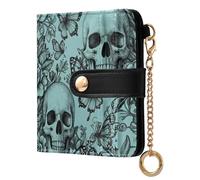 Yuiboo Vintage Parisian Print Ladies Classic Foldable Wallet Unique Waterproof RFID Blocking as Gift, Teal Skull Floral, One Size, Art Deco
