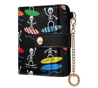 Yuiboo Vintage Parisian Print Ladies Classic Foldable Wallet Unique Waterproof RFID Blocking as Gift, Surfing Skeleton Kids, One Size, Art Deco
