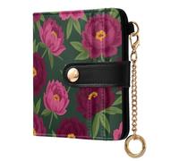 Yuiboo Vintage Purple Floral Women's Folding Card Wallet Convenient PU Leather 7 Card Slots as Gift, Bright Red and Magenta Floral, One Size, Art Deco