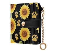 Yuiboo Vintage Purple Floral Women's Folding Card Wallet Convenient PU Leather 7 Card Slots as Gift, Sunflower on Black Background, One Size, Art Deco