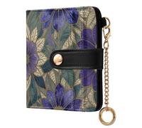 Yuiboo Vintage Purple Floral Women's Folding Card Wallet Convenient PU Leather 7 Card Slots as Gift, Vintage Purple Floral, One Size, Art Deco