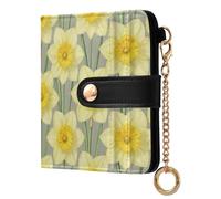 Yuiboo Vintage Purple Floral Women's Folding Card Wallet Convenient PU Leather 7 Card Slots as Gift, Yellow Daffodil Floral Neutral, One Size, Art Deco