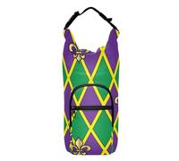 Yuiboo Water Bottle Carrier Bag Mardi Gras Carnival Purple Holiday Gold Fleur De Lis Adjustable Drawstring Backpack with Pockets And Water Bottle Holder 20/24/32/40oz Waterbottle Holder