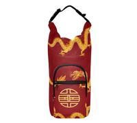 Yuiboo Water Bottle Holder for Backpack Oriental Gold Dragons Chinese Ornament Red Portable Drawstring Backpack with Bottle Holder Hiking Water Bottle Holder,Fits 20 oz, 24 oz, 32 oz,40 oz bottles
