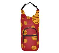 Yuiboo Water Bottle Sling Carrier Chinese Symbol Wealth and Prosperity Gold Red Functional Insulated Water Bottle Bag Water Bottle Carrier with Strap,Fits 20 oz, 24 oz, 32 oz,40 oz bottles