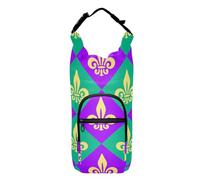 Yuiboo Water Bottle Slings Mardi Gras Purple Carnival Lily Flower Plaid Lightweight Water Bottle Carrying Case 20/24/32/40oz Hiking Water Bottle Carrier