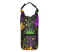 Yuiboo Water Bottle with Carrier Bag Mardi Gras Fleur De Lis Crowns Beads Carnival Adjustable Water Bottle Insulated Carrier 20/24/32/40oz Water Bottle Holder for Hiking