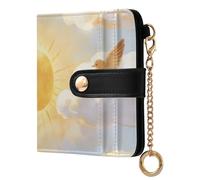 Yuiboo Watercolor Sun & Cloud Flight Ladies Classic Foldable Wallet Waterproof Everyday PU Leather Wallet for Women