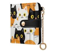 Yuiboo Western Cowgirl and Cactus Ladies Folding Coin Wallet Fancy PU Leather Magnetic Snap Closure as Gift, Multicolor Cat Group on White, One Size, Art Deco