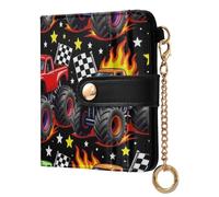 Yuiboo White gooses Silhouette Women's Small Folding Wallet Fancy Compact 7 Card Slots for Daily Travel, Colorful monsters Truck, One Size, Art Deco