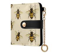 Yuiboo White gooses Silhouette Women's Small Folding Wallet Fancy Compact 7 Card Slots for Daily Travel, Honey Bee Watercolor on Cream, One Size, Art Deco
