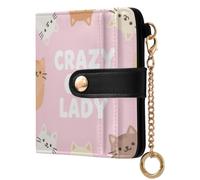 Yuiboo Women's Folding Card Wallet, Lightweight Mini Purse | Waterproof, Key Ringing, For Daily Use, Crazy Cat Lady Funny Art