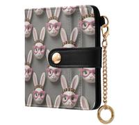 Yuiboo Women's Leather Folding Wallet, Lightweight Wallet Purse | Compact , RFID Blocking, Travel, Rabbit Face with Leopard Glasses