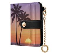 Yuiboo Women's Small Folding Wallet, Fancy Wallet Purse | PU Leather, 7 Card Slots, For Shopping, Sunset Palm Tree