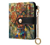 Yuiboo Women's Small Folding Wallet, Portable Wallet Purse | PU Leather, Magnetic Snap Closure, As Gift, Beautiful Stained Glass Succulent Plant