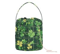 Yuiboo Yarn Bag St. Patrick's Day Lucky Green Clover Crochet Knitting Bag with Holes Crocheting Bag for Knitting Needle Craft Organizer